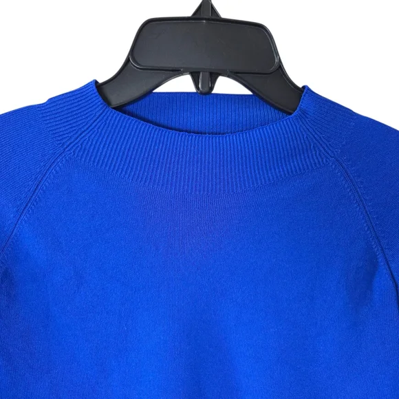 COS Large Cropped Knitted Mock-Neck Top Bright Blue Long-Sleeve Stretch - Picture 5 of 11